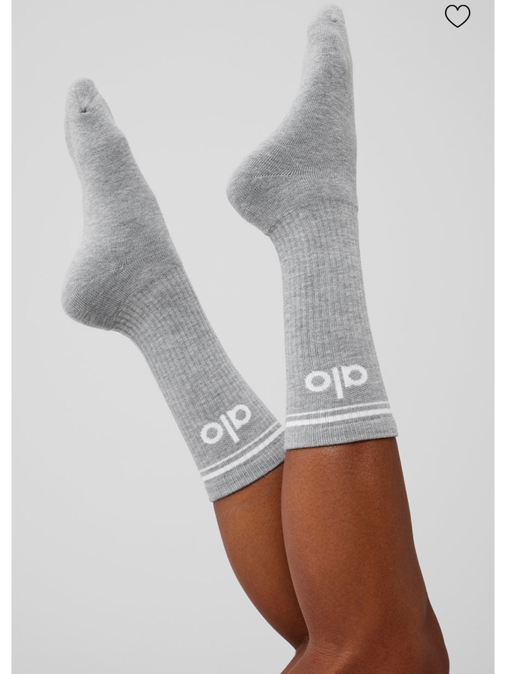 ALO Yoga Gray Crew Socks with White Logo Stripe size m